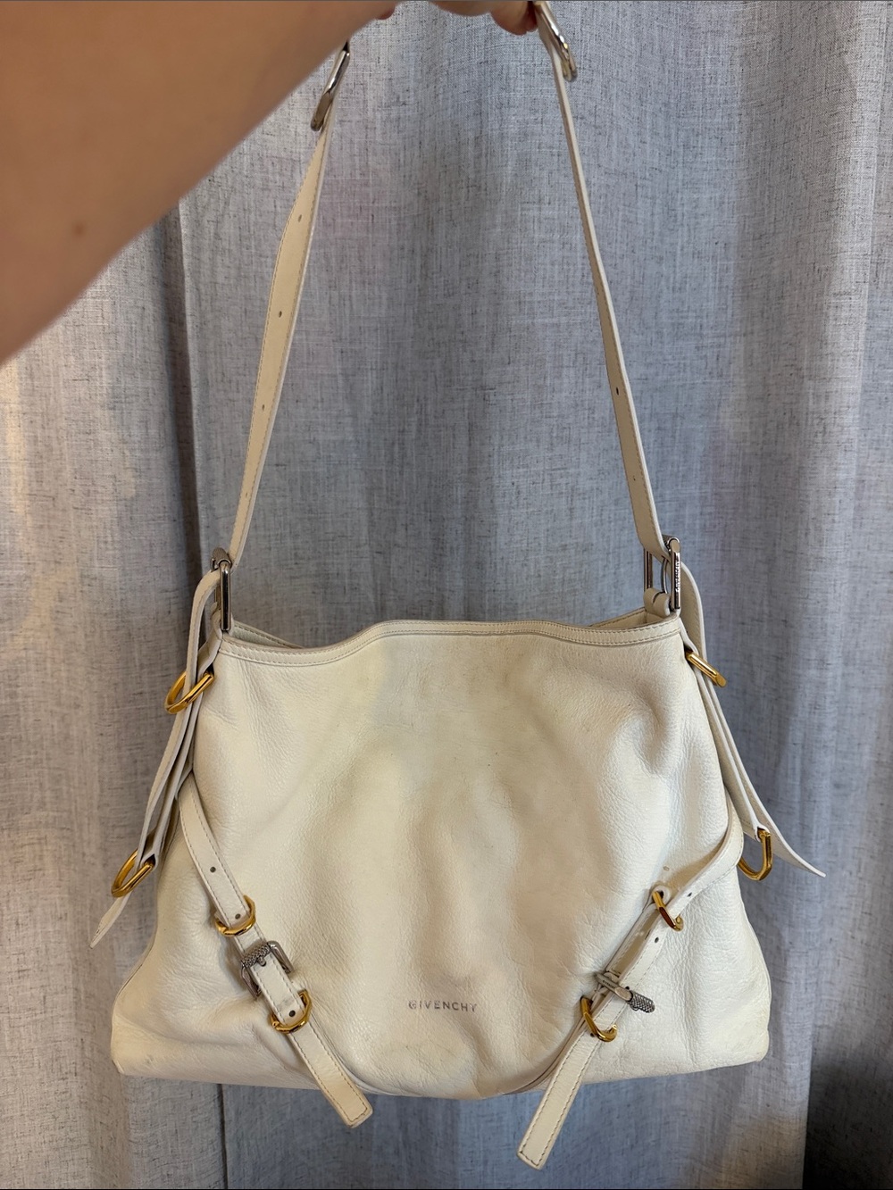 Givenchy Off-White Pebbled Leather Shoulder Bag with Gold Hardware